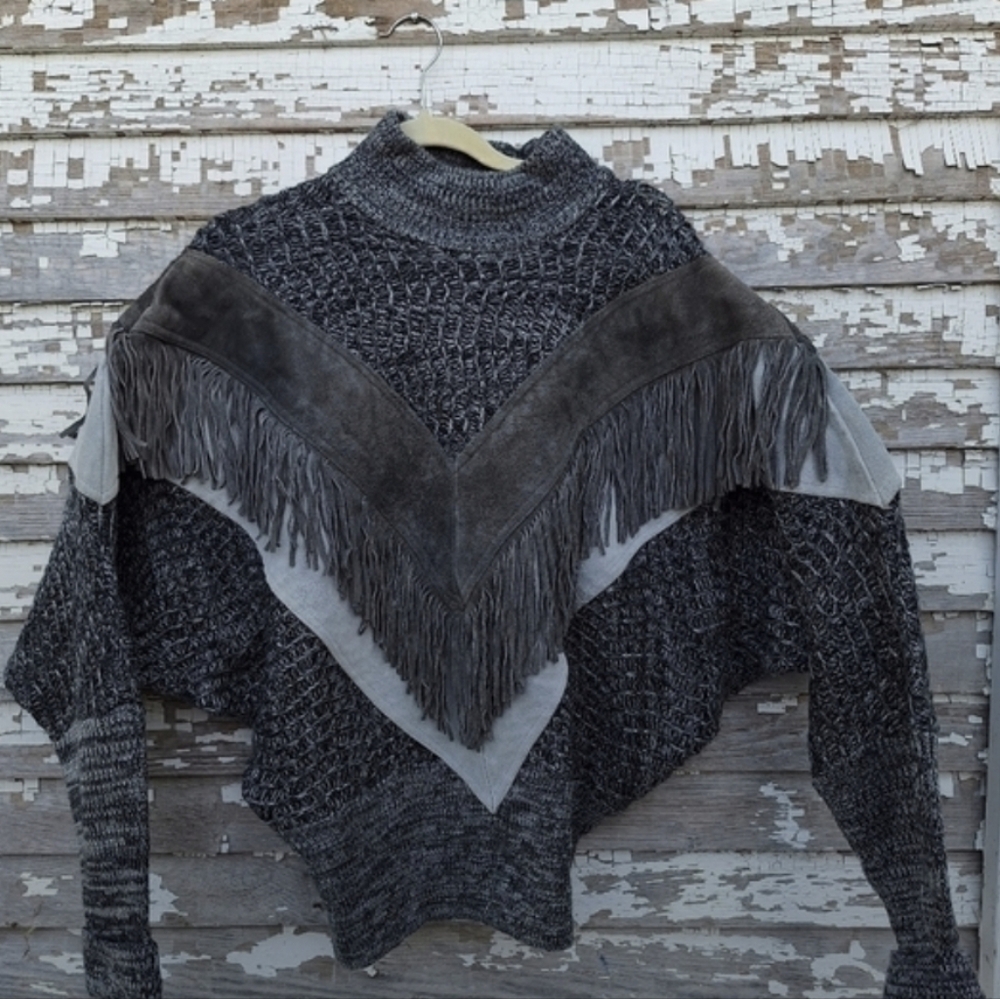 Vintage Pioneer Wear Leather,  suede & fringe sweater size large